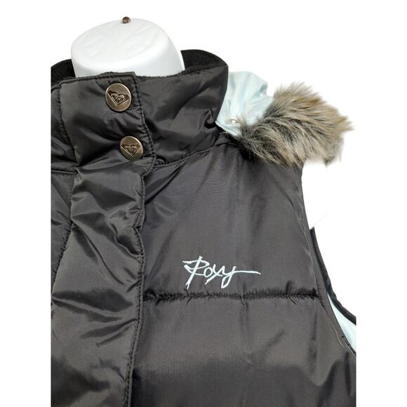 ROXY Womens Hooded PUFFER VEST Black Removable Fur Trimmed Hood Size Large - Picture 4 of 14
